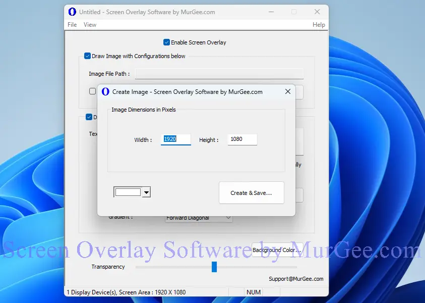 Screenshot of Image Creation feature of Screen Overlay Software by MurGee.com